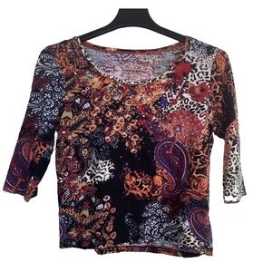 Onque Casuals Mixed Print Rhinestone Blouse - Size Large